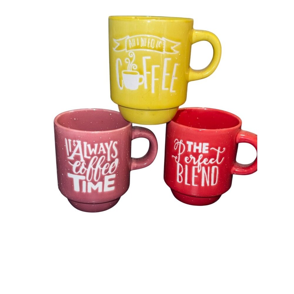 Set Of 3 Mini Ceramic Coffee Mugs With Fun Quotes 6 oz